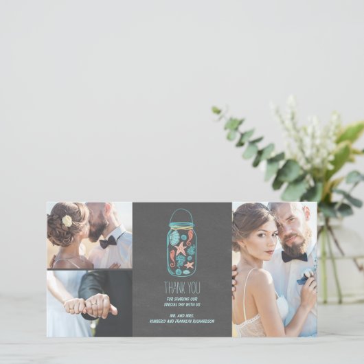 Beach Mason Jar Coastal Wedding Dank u Bedankkaart (Staand voorkant)