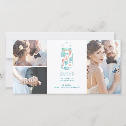 Beach Mason Jar Coastal White Wedding Dank u Bedankkaart (Voorkant)