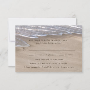 Beach Meal Choice Sand Hearts Elegant Weddenschap RSVP Kaartje