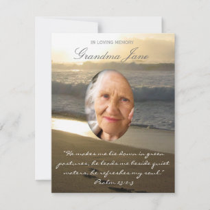 Beach Memorial Announcement Sunset Biblical Quote Kaart