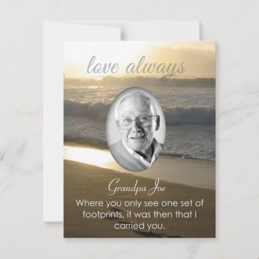 Beach Memorial Announement Sunset Footprint Poem Kaart (Voorkant)