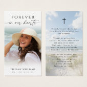 Beach Memorial Forever Hearts Photo Prayer Card Visitekaartje (Voorkant /achterkant)