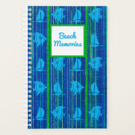 Beach Memories Nautical Blue Green Stripe Notitieb Planner