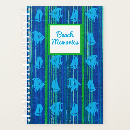 Beach Memories Nautical Blue Green Stripe Notitieb Planner (Voorkant)