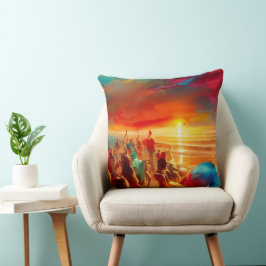 Beach menigte goud rood blauw blauwgroen modern ab kussen