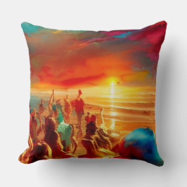 Beach menigte goud rood blauw blauwgroen modern ab kussen