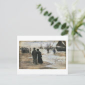 Beach, mensen die lopen en boats van Gogh Fine Art Briefkaart (Staand voorkant)