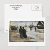 Beach, mensen die lopen en boats van Gogh Fine Art Briefkaart (Voorkant / Achterkant)