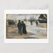 Beach, mensen die lopen en boats van Gogh Fine Art Briefkaart (Voorkant)