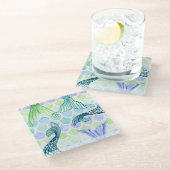 Beach Mermaid Tails Waterverf Fish Scale Patroon Glazen Onderzetter (Schuin)