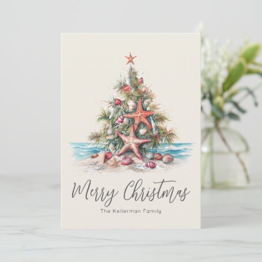 Beach Merry Christmas Feestdagenkaart (Staand voorkant)