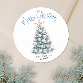 Beach Merry Christmas Ronde Sticker