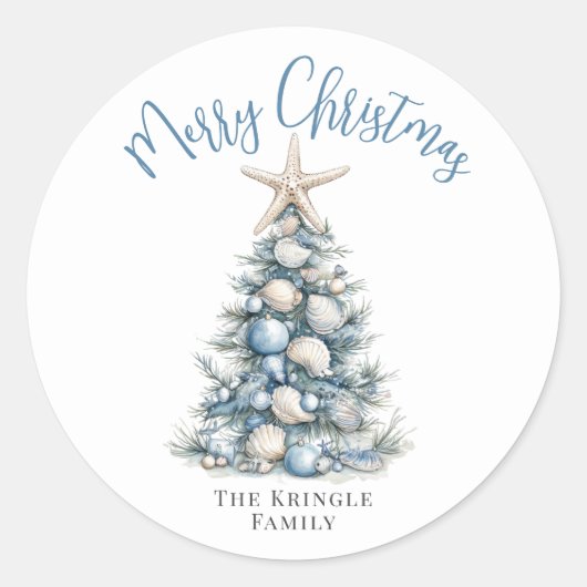 Beach Merry Christmas Ronde Sticker (Voorkant)