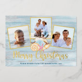 Beach Merry kersthout Foto van Coastal Gold Folie Feestdagenkaart (Voorkant)