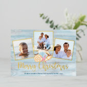 Beach Merry kersthout Foto van Coastal Gold Folie Feestdagenkaart (Staand Voorkant)
