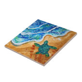 Beach met Green Turtle en Blue Ocean Waves Tegeltje (Zijkant)
