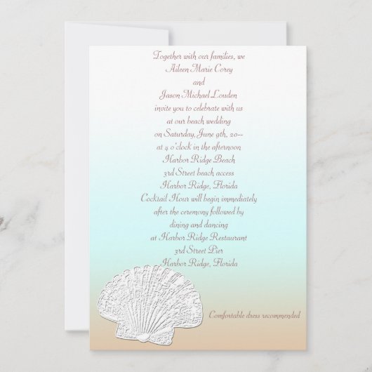 Beach met Shell Wedding Invitation Kaart (Voorkant)