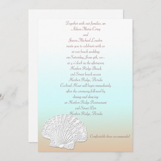 Beach met Shell Wedding Invitation Kaart (Voorkant / Achterkant)