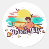 Beach Mill: Surven, zon en plezier Ronde Sticker (Voorkant)
