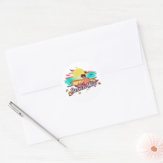 Beach Mill: Surven, zon en plezier Ronde Sticker (Envelop)
