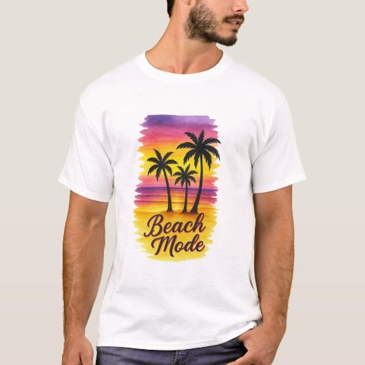 Beach Mode - Tropische zonsondergang met drie palm T-shirt (Voorkant)