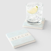 Beach Modern Blue White Typography Coastal Stenen Onderzetter (Zijkant)