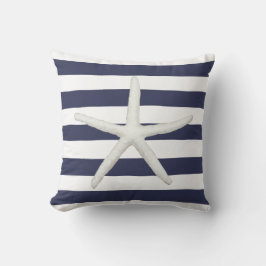 Beach Modern Starfish Simple Stripe Navy and White Kussen