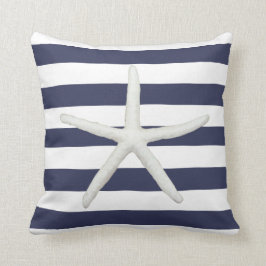 Beach Modern Starfish Simple Stripe Navy and White Kussen