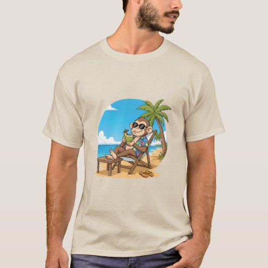 Beach Monkey Coconut Funny Cartoon Mens Summer T-shirt (Voorkant)