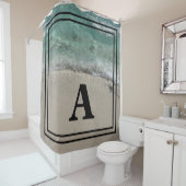 Beach Monogram Naam Ocean Artsy Blauwgroen Zwart Douchegordijn (In situ)