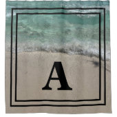 Beach Monogram Naam Ocean Artsy Blauwgroen Zwart Douchegordijn (Voorkant)