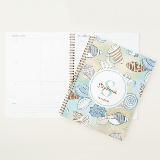 Beach Monogram Seashells Patroon Planner (Display)