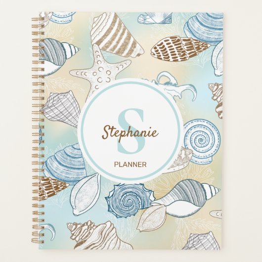 Beach Monogram Seashells Patroon Planner (Voorkant)