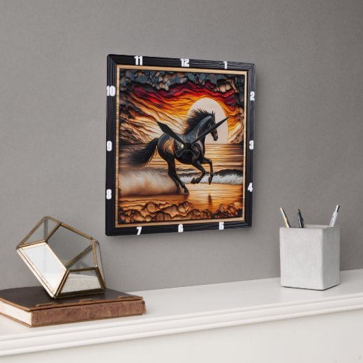 Beach Morgan Gallop: Charred Wood-scene Vierkante Klok (Kantoor)