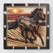 Beach Morgan Trot: Verbrande houten display Vierkante Klok (Voorkant)