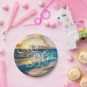 Beach Mr en Mrs Personalized Wedding Reception Papieren Bordje (Feest)