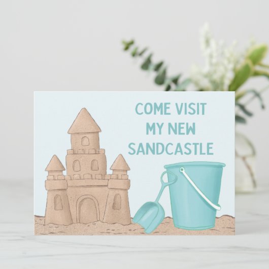 Beach My New Sandcastle Moving New Address Aankondiging (Staand voorkant)