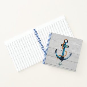 Beach Nautical Anchor Monogramed Spiral notebook Notitieboek