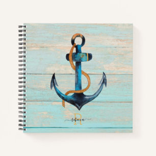 Beach Nautical Anchor Monogramed Spiral notebook Notitieboek