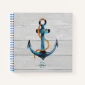 Beach Nautical Anchor Monogrammed Spiral Notitiebo Notitieboek (Voorkant)