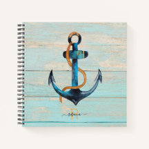 Beach Nautical Anchor Monogrammed Spiral Notitiebo