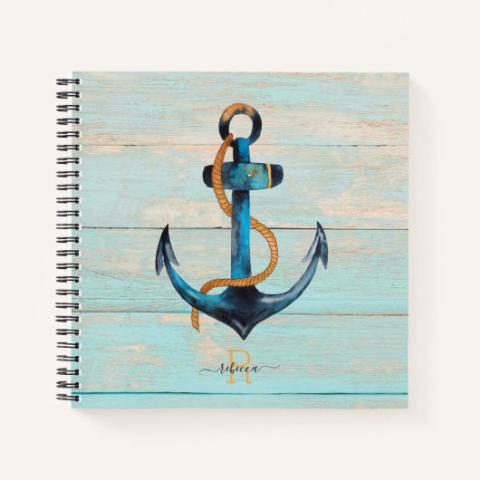 Beach Nautical Anchor Monogrammed Spiral Notitiebo Notitieboek (Voorkant)