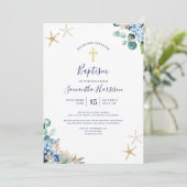 Beach Nautical Floral Gender Neutral Baptisme Kaart (Staand voorkant)