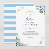 Beach Nautical Floral Gender Neutral Baptisme Kaart (Voorkant / Achterkant)