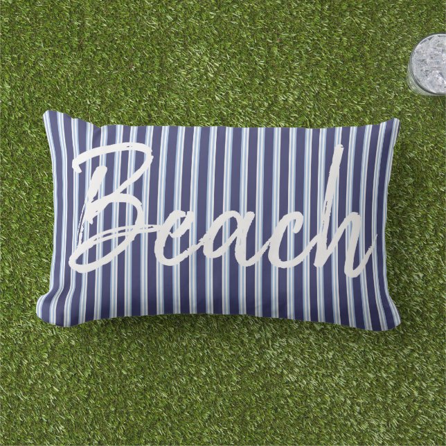 Beach/nautical/kustblue striped buitenkussen (Gras)