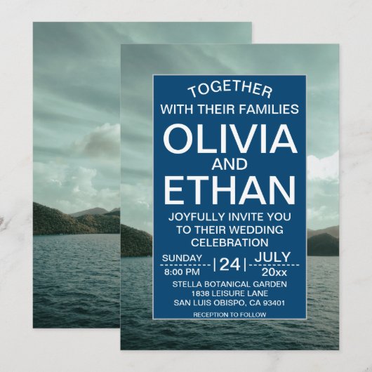 Beach nautical marine blue Wedding Invitation Kaart (Voorkant / Achterkant)