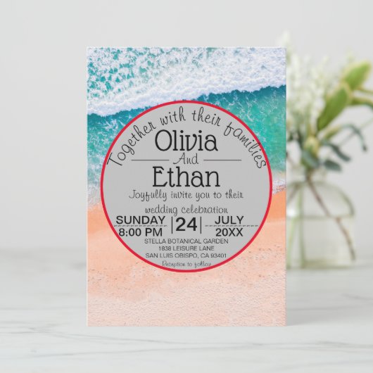 Beach nautical marine blue Wedding Invitation Kaart (Staand voorkant)