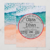 Beach nautical marine blue Wedding Invitation Kaart (Voorkant / Achterkant)