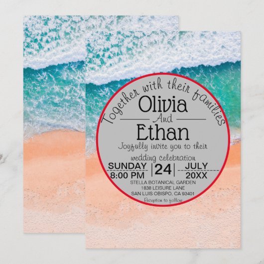 Beach nautical marine blue Wedding Invitation Kaart (Voorkant / Achterkant)