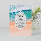 Beach nautical navy blue Wedding Folie Uitnodiging (Staand Voorkant)